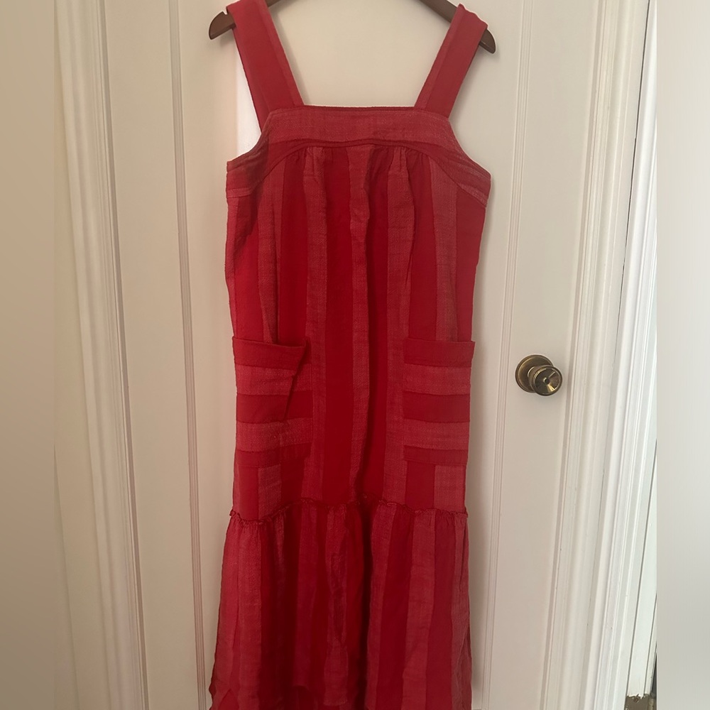 Maeve by Anthropologie Striped Red Apron Dress